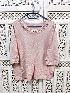 🎀Pink Crocheted Trim Top B