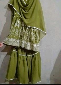 Olive Green Embroidered Garara Kurti with Dupatta