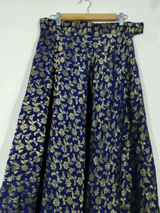 Navy Blue With Gold Zari Printed Ethnic Skirt (Women)