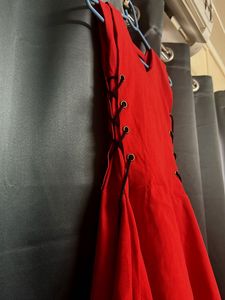 Red A-Line Dress with Lace-Up Sides