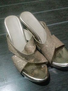 Sparkly Gold Heeled Slides