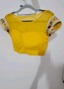 Yellow Lahenga Choli Set With Magenta Embroidery