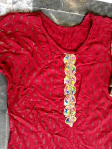 Red Embroidered Kurta Set