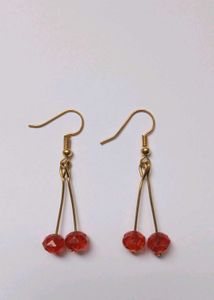 Red Beaded Dangle Earrings