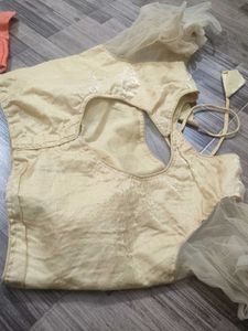 Cotton Peach Colour Saree With Readymade Blouse