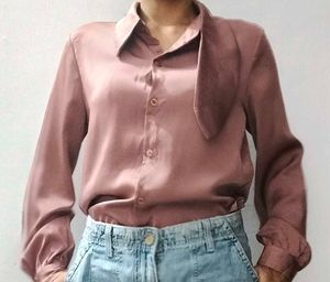 Elegant Satin Tie-Neck Blouse