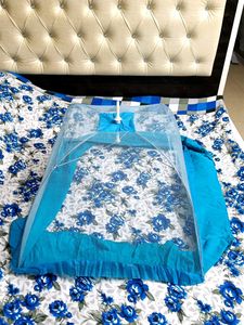 Blue Baby Mosquito Net With Stitched Cloth.