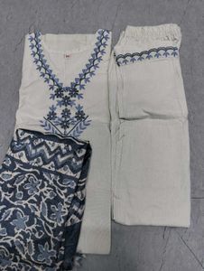 Women&#39;s Katha Cotton Kurta and Pant Set💙😍
