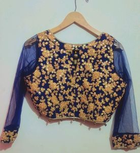 Navy Blue Top &amp; Golden Skirt Set Without Dupatta