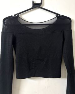 Black Mesh Shoulder Top