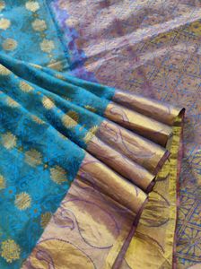 Teal &amp; Gold Silk Saree