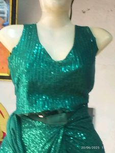 Green Sequin Saree