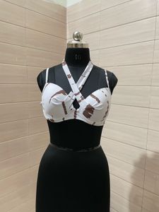 Imported White &amp; Brown Bikini Top