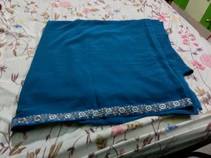 Full Work Geogergette Saree,, Embroidered Lace