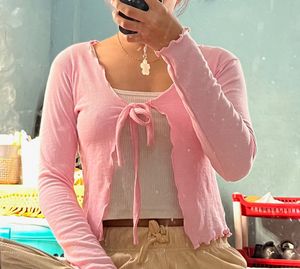 Cute Pink Tie-Front Cardigan