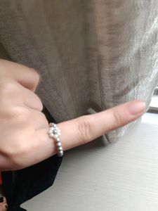 BEADED SILVER FLOWER RING