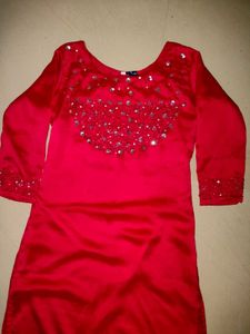 Rose Colour Straight Kurti With Stone Work