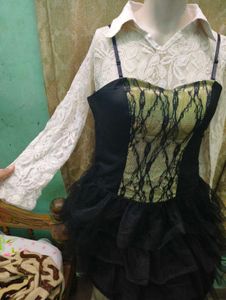 Black &amp; Gold Tulle Mini Dress