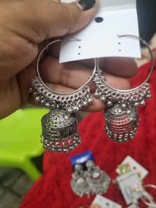 Silver Jhumka Hoop Earrings