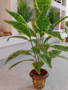 Artificial Decorative Plant with Hand-Painted Pot