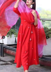 Red Embroidered Kurta Set