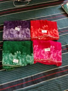 Vibrant Floral Chiffon Fabrics with Embellished Bo