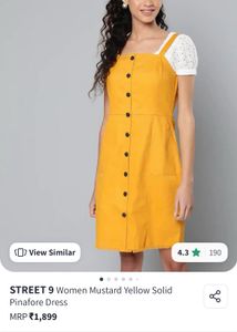 Women Mustard Yellow Solid Pinafore Dress