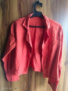 Coral Cropped Jacket With Bandeau Crop Top