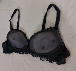 Cute-Bow design black lace bra
