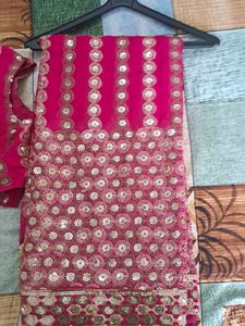Pink tikki And Embroidery Work Vintage Saree