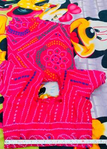 Pink Bandhani Saree With Blouse