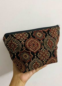 Ajrakh printed Makeup Bag/ Skincare Bag