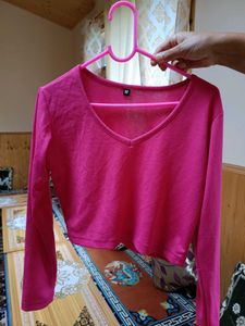 Hot Pink Long Sleeve Crop Top
