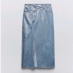 ZARA Denim Slit Midi Skirt