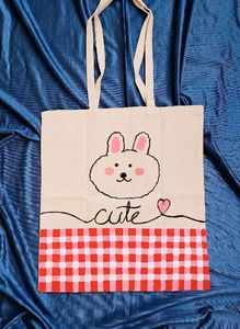 Kawaii Bunny Gingham Handpainted Totebag