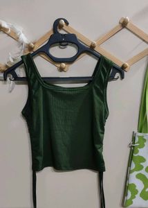 Green Ribbed Tie Tank Top