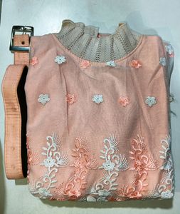 Inner Rayon And Outer Net Cloth Peach Colour Top