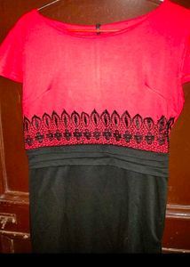 Women Red Black Bodycon Dress