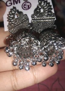 Silver Peacock Jhumka Earring