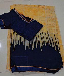Elegant Yellow &amp; Navy Saree