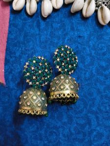Green Jhumka Earrings