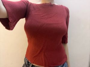 Burgundy Ribbed Knit Top