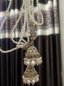 Pearl Jhumka Earring &amp; Hair Chain Set