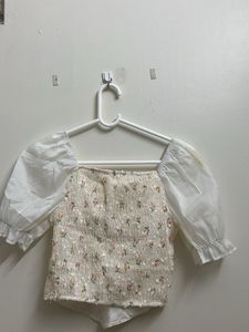 Floral Sheer Sleeve Crop Top