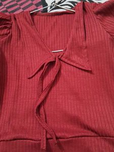 Maroon Tie Neck Top