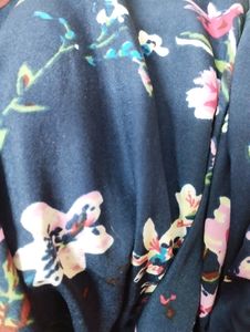 Blue Dress With Pink Flowery Design For Women