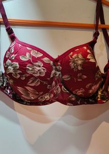 Maroon Printed Padded Bra
