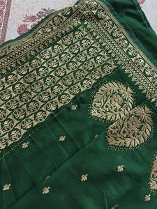 Green Saree with Gold Embroidery