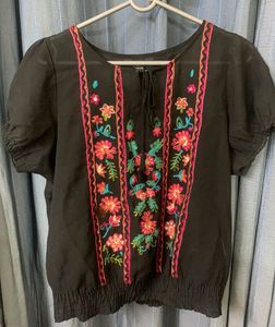 Black Floral Mesh Top
