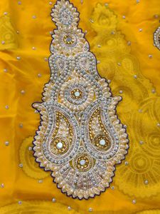Elegant Yellow 🤩Embroidered pearl Saree💥